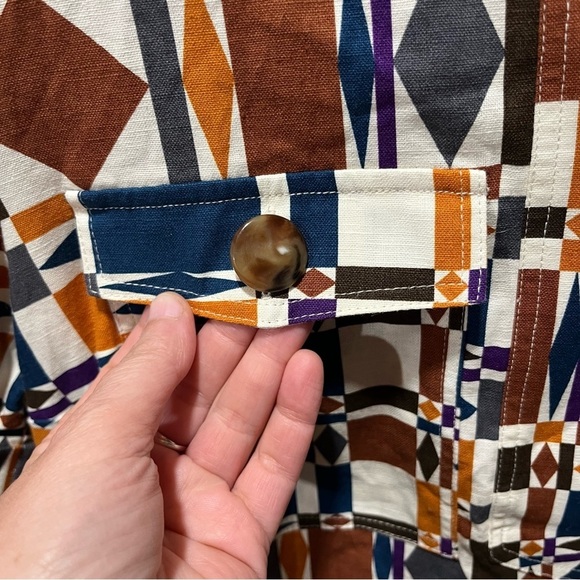 Sézane NEW Colorful Geometric Mini Lulu Dress Size 40 Linen Cotton Blend - Picture 8 of 13